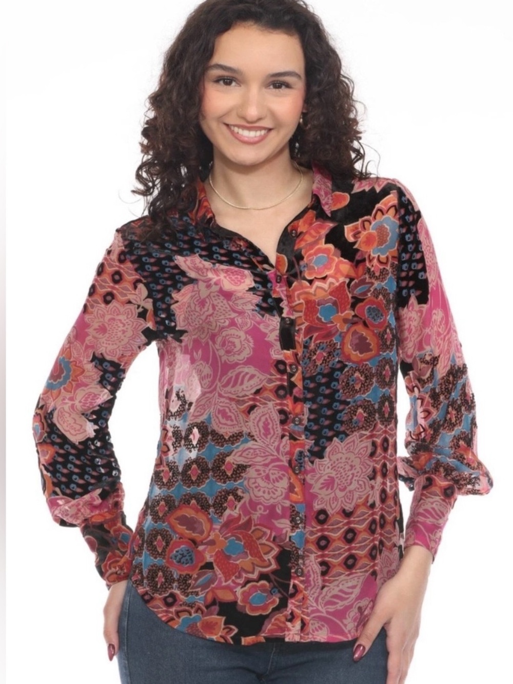 Johnny Was Vernet Runabout Blouse Floral Silk Blend Size XS